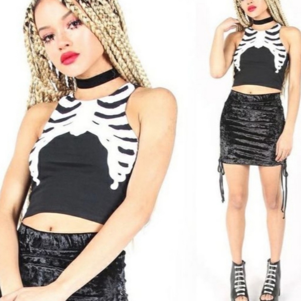 Last 1-Iron Fist Bone In Crop Tank Top Skeleton Tee